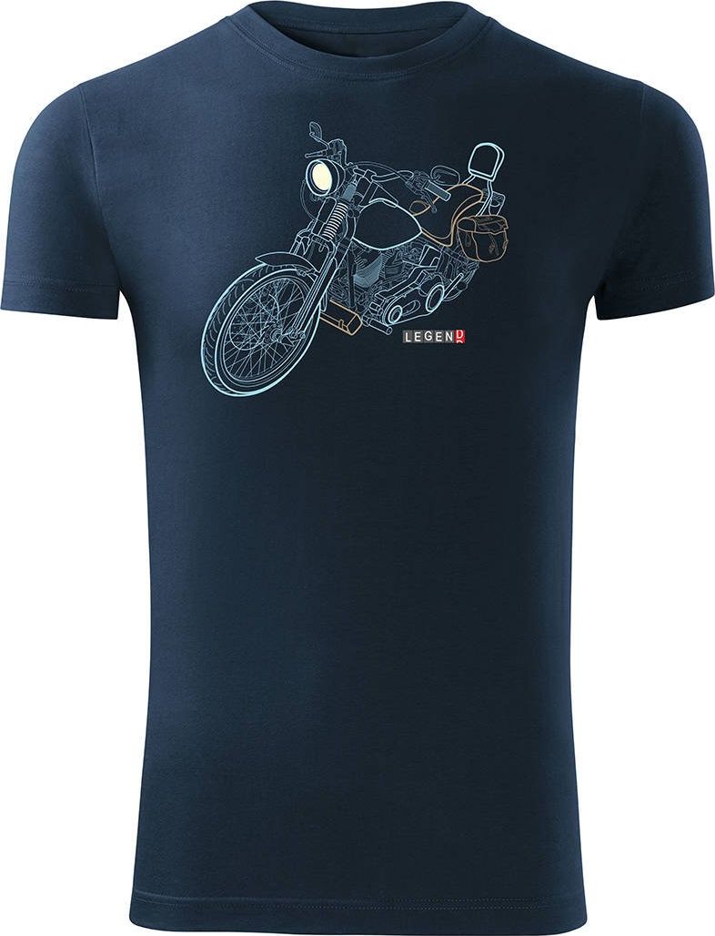 Topslang Koszulka motocyklowa z motocyklem Harley Chopper męska granatowa SLIM L