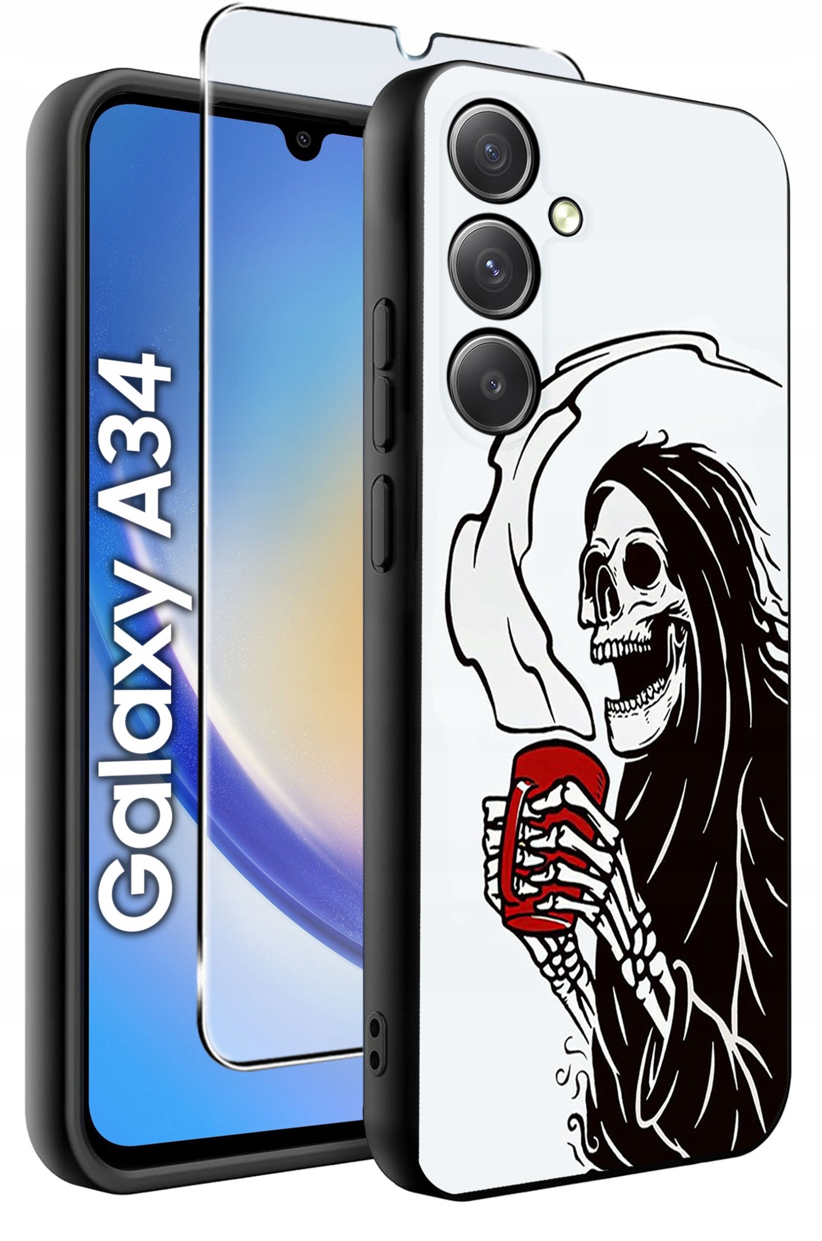 ETUI do Samsung A34 5G WZORY | SILIKONOWE MATT CASE + SZKŁO 9H