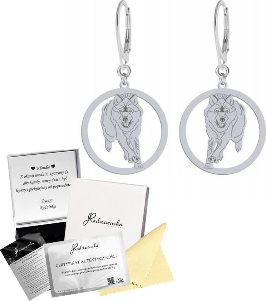 Radziszewska Jewellery Kolczyki Srebrne z Wilkiem Wiszące 925 Prezent Biżuteria GRAWER GRATIS