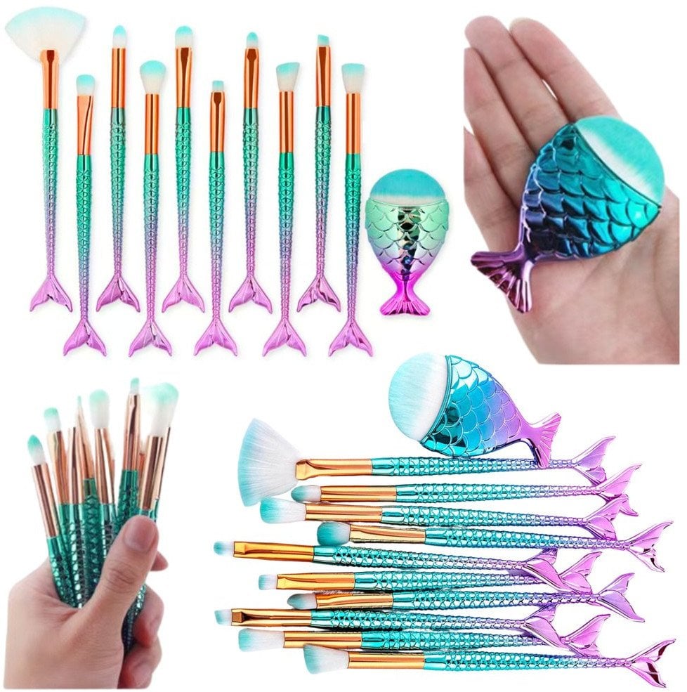 Zestaw Pędzelków Do Makijażu Syreni Ogon 11szt Tęczowe