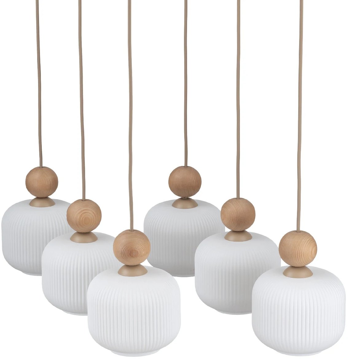 Salonowa lampa wisząca Ballo 11052 drewniana kulista biała beżowa