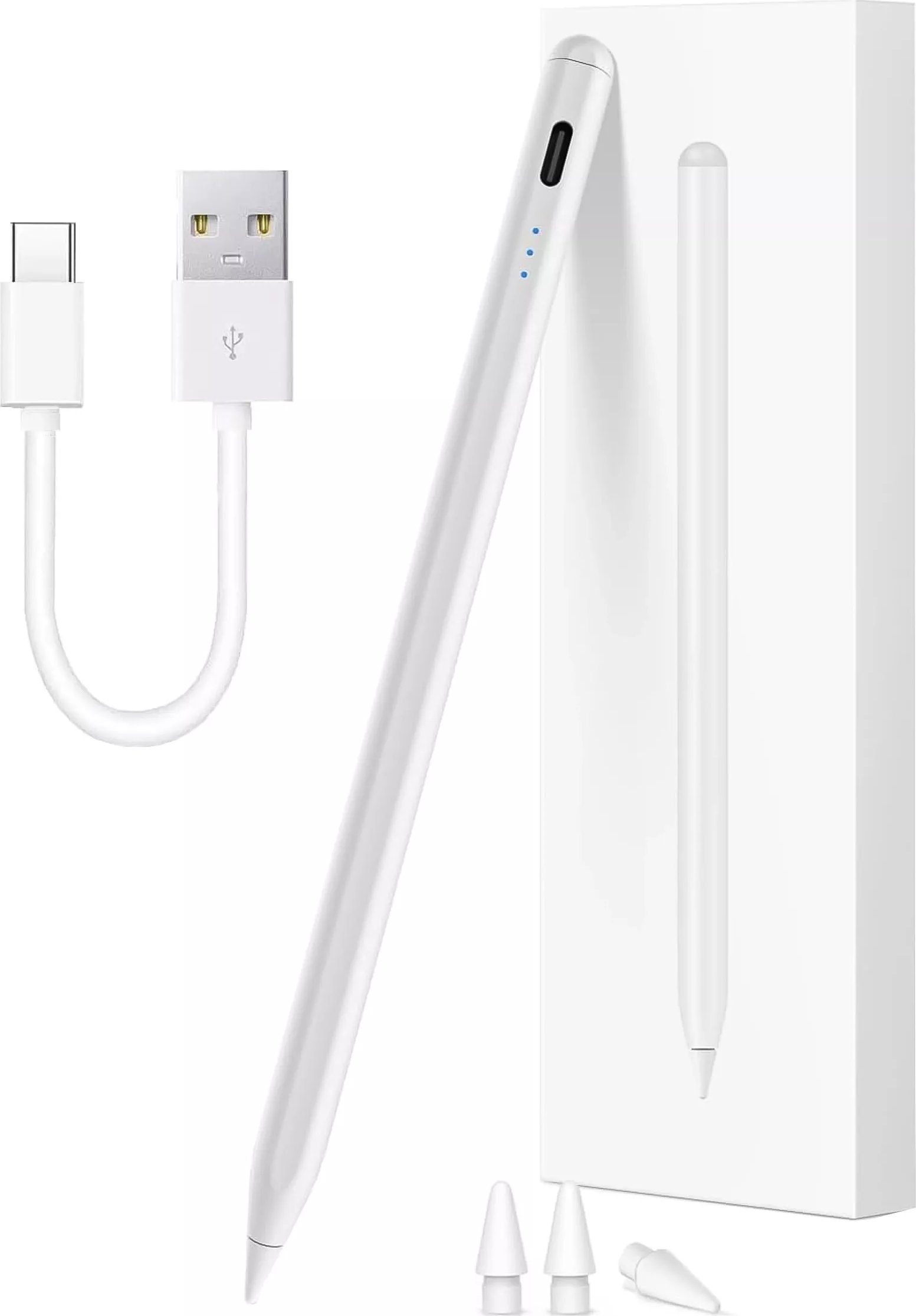 Rysik Alogy Rysik do Apple iPad Pencil z funkcją Palm Rejection Pressure Sensing Tilt Magnetyczny USB-C + 3 zapasowe końcówki Biały