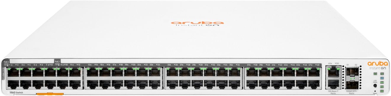 HPE Networking InstantOn Switch 1960-48G-PoE-2XGT-2SFP+ 600W, 52 Ports, 1U, 8x 1G RJ45 PoE Class6 & 40x 1G RJ45 PoE Class4, 2x 1/10G RJ45 & 2x 1/10G S