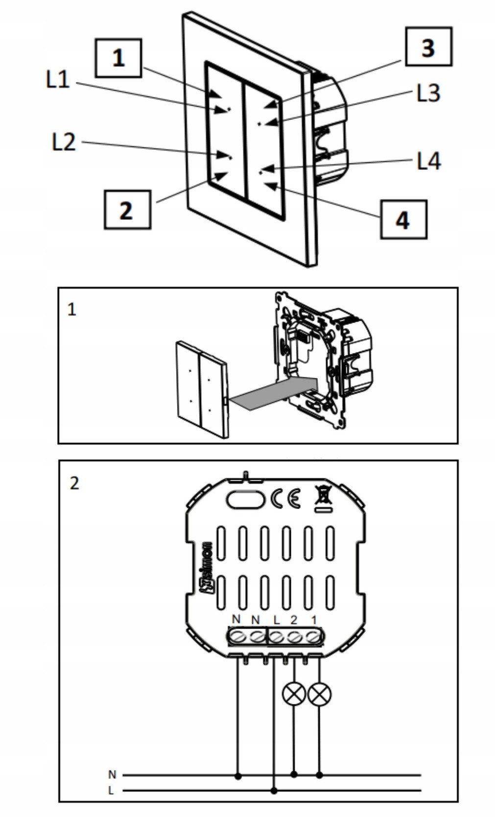 Sterownik przyciskowy podwójny oświetleniowy KontaktSimon Simon 55 GO TEW2W.01/149 z wbudowanym pomiarem energii sterowany smartfonem (Wi-Fi) - SWITCH