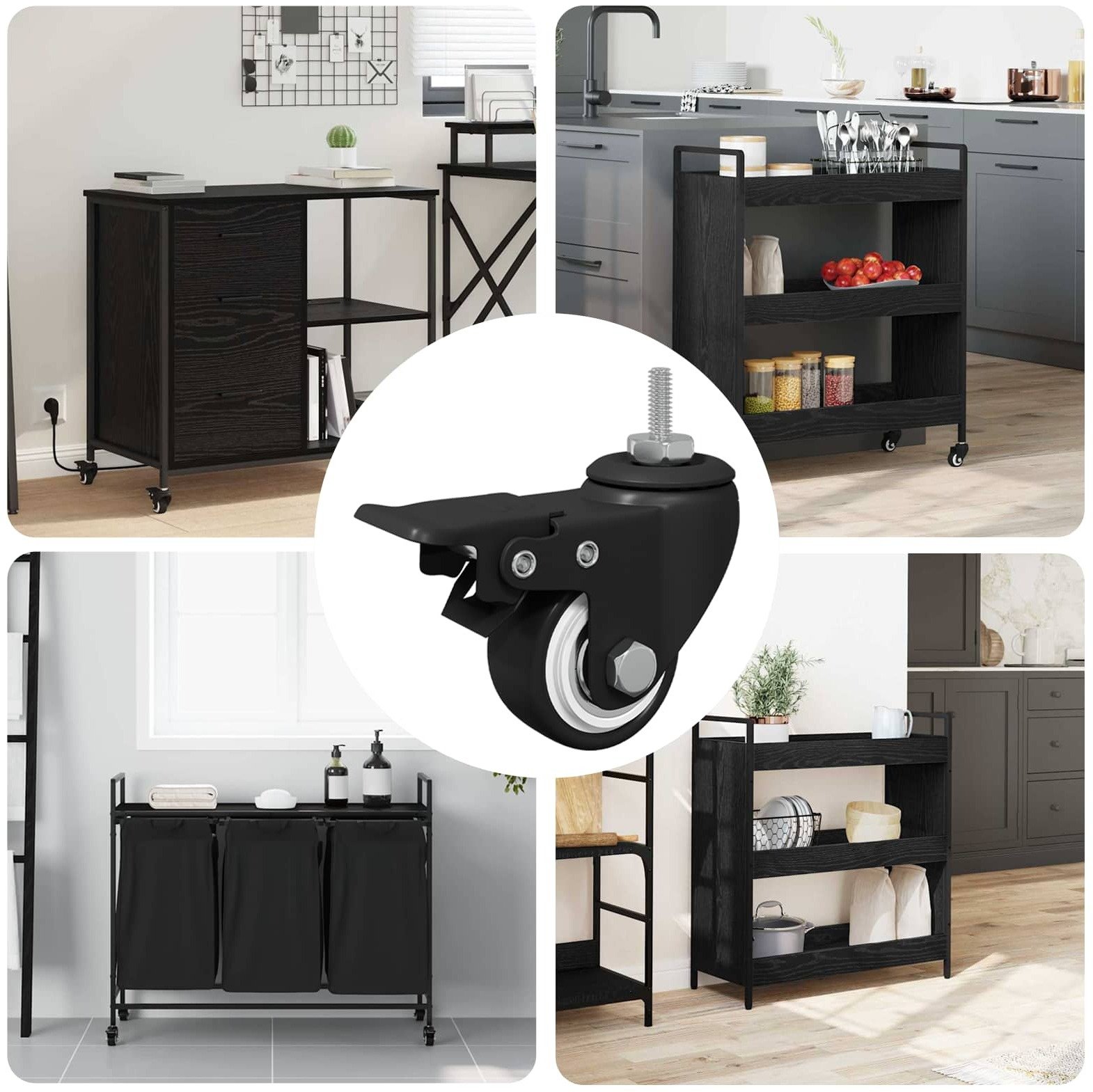 vidaXL Kółka 12 pcs Czarny M6 x 1.5 mm Żelazo i nylon