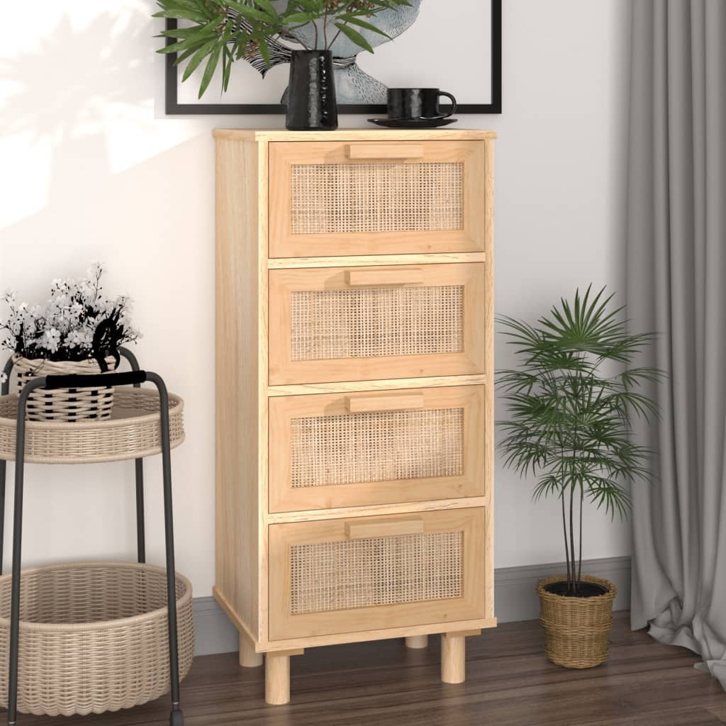 vidaXL vidaXL Kredens, brązowa, 40x30x90 cm, lita sosna i naturalny rattan