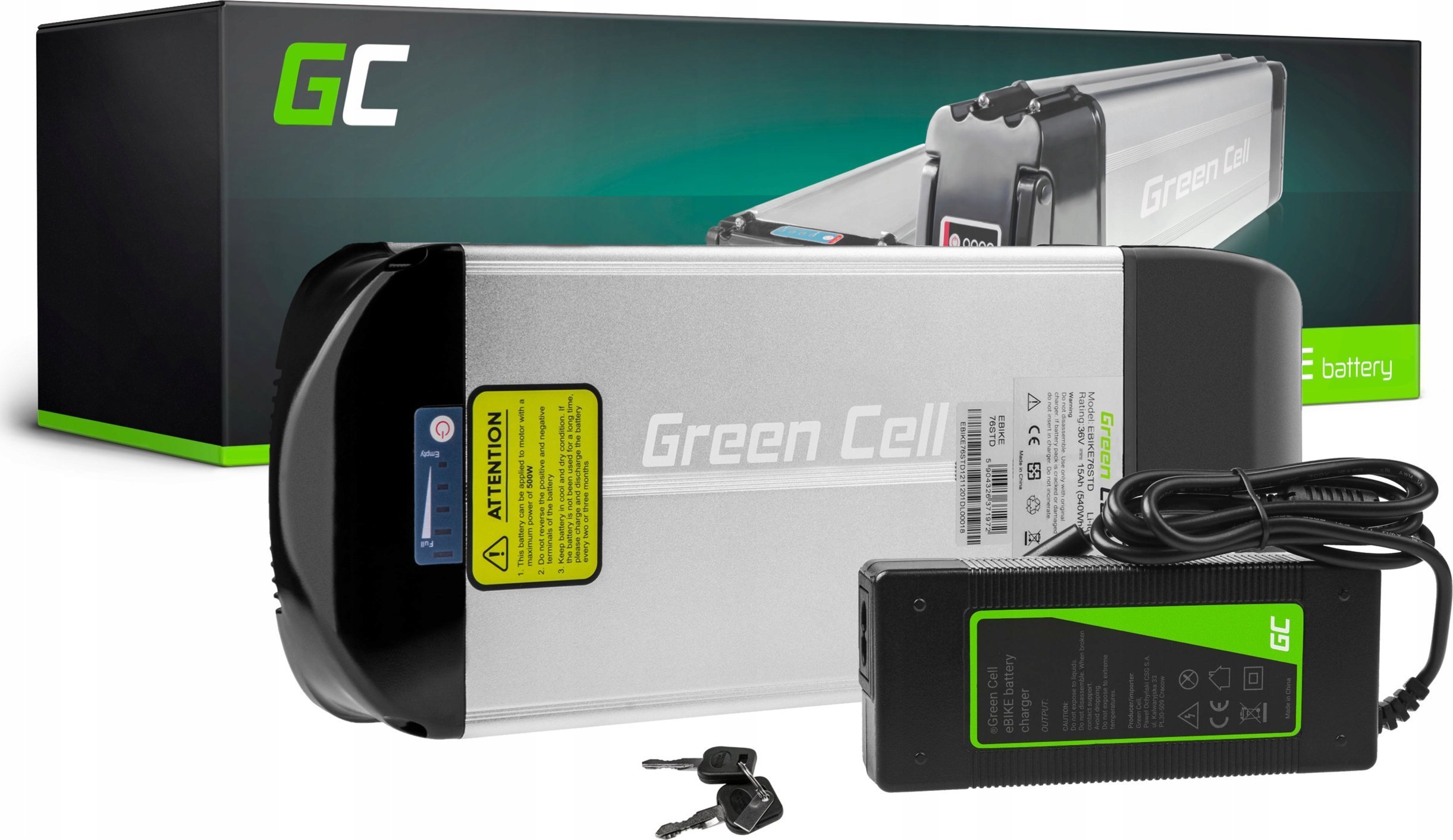 Green Cell Green Cell - Bateria do roweru elektrycznego E-Bike z ładowarką 36V 15Ah 540Wh Li-Ion 5.5x2.1mm