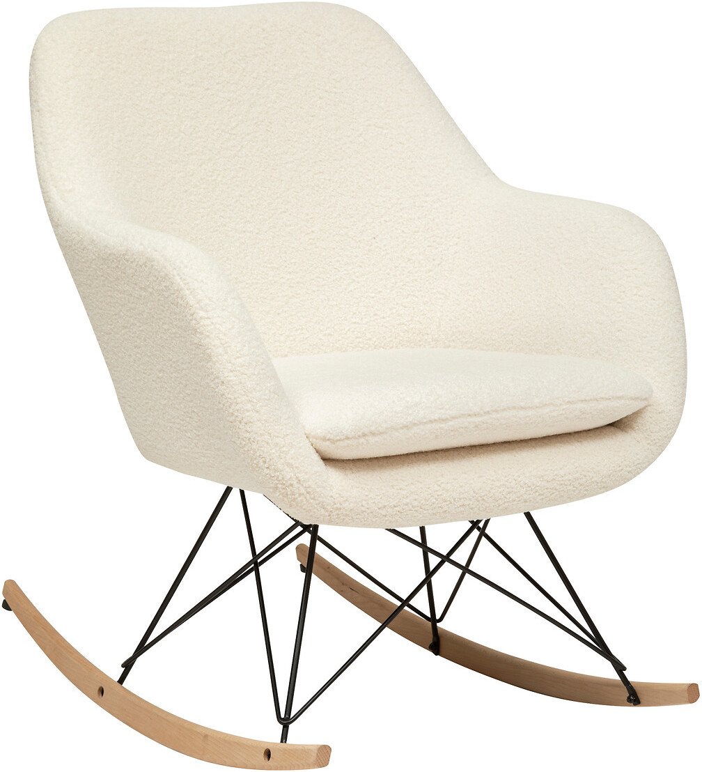 Fotel bujany OLMETO, bouclé z drewnianymi nogami