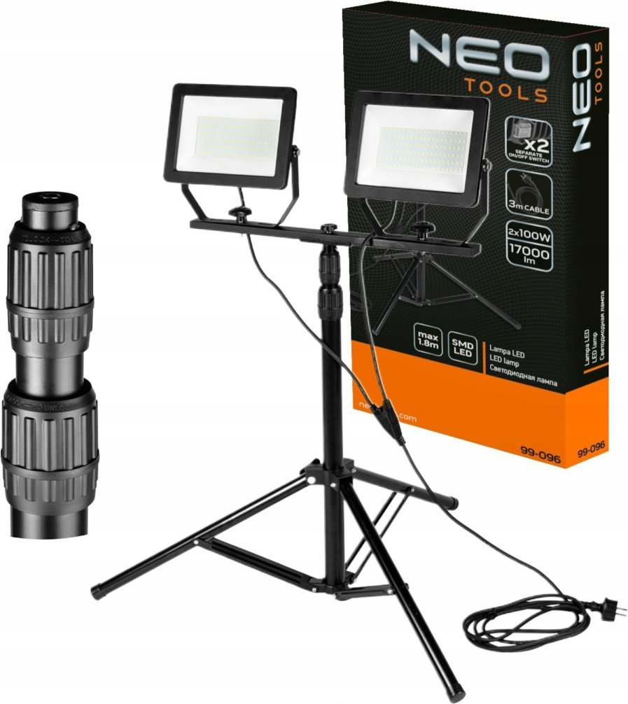 Naświetlacz Reflektor podwójny 2x100W SMD LED 2 x 8500lm na statywie 1.8m