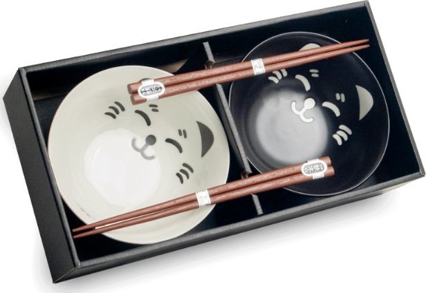 Zestaw misek do dań japońskich kotki czarno-białe, 4 elementy - Edo Japan