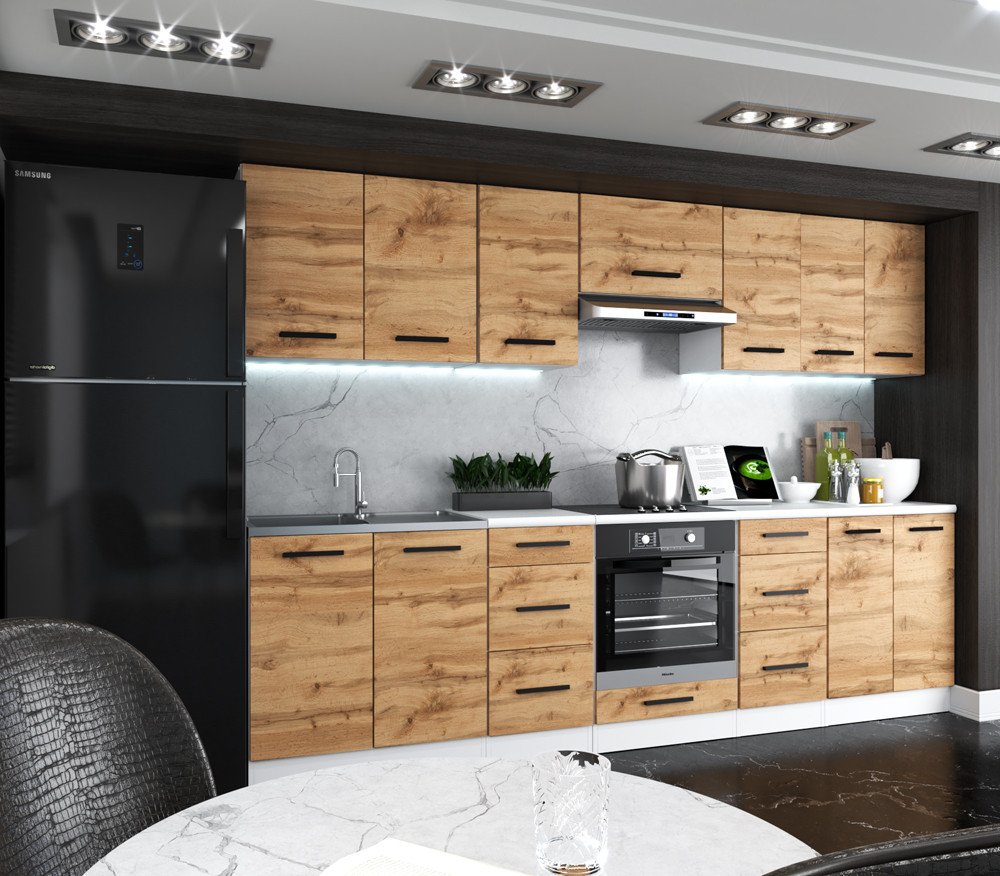 Meble Kuchenne Drewniane Roma 2.8m Kuchnia Z Drewnem Nowoczesna Dąb Wotan