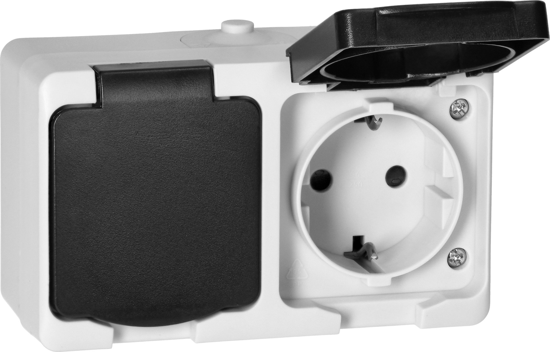 Orno Gniazdo podwójne 2X2P+Z Schuko AQUATIC MINI IP 54 biało-czarne