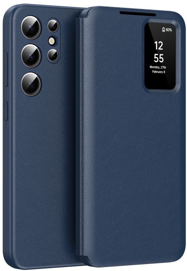 Etui z klapką Smart View Supero do Samsung Galaxy S22 Ultra, skórzane, granatowe