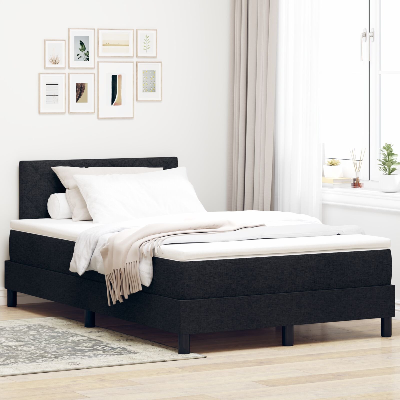 vidaXL Łóżko Box Spring z materacem Czarny 120x200 cm Tkanina