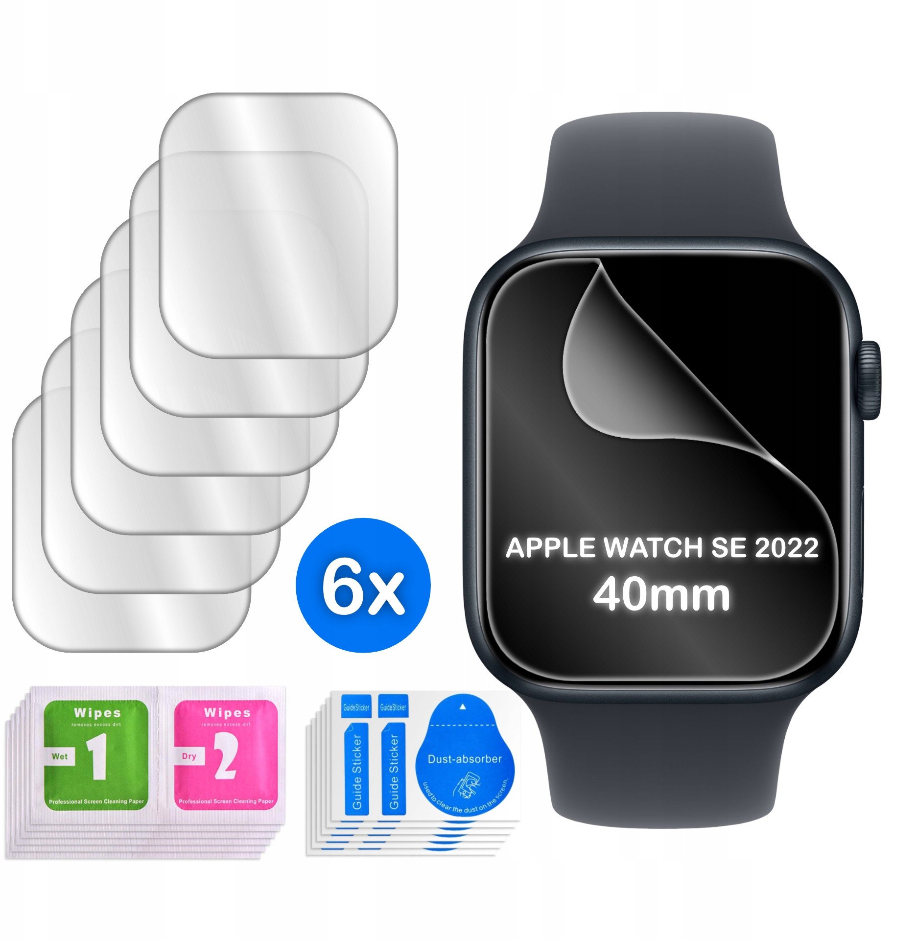 FOLIA do Apple Watch SE 2022 40mm HYDROŻELOWA OCHRONNA na ekran 3D 6 sztuk