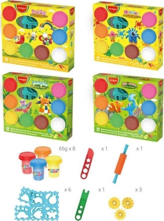 Keyroad Ciastolina KEYROAD, 8x65g, zestaw narzędzi i foremek, mix kolorów