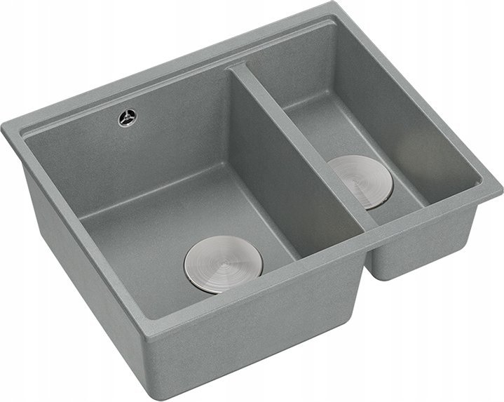 Zlewozmywak GraniteQ QUADRON | LOGAN 150 | granitowy zlewozmywak kuchenny SZARY + STAL | wymiary: 56 x 46 x 22 cm | 1,5-komorowy wpuszczany | podbudow