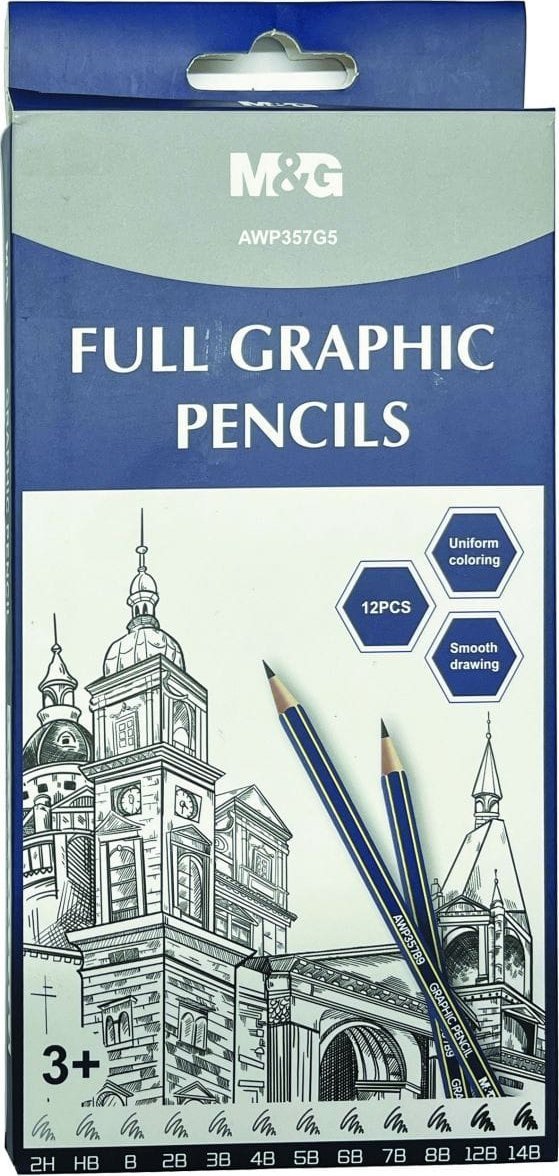 Zestaw ołówków artystycznych na blistrze 12 twardości MG