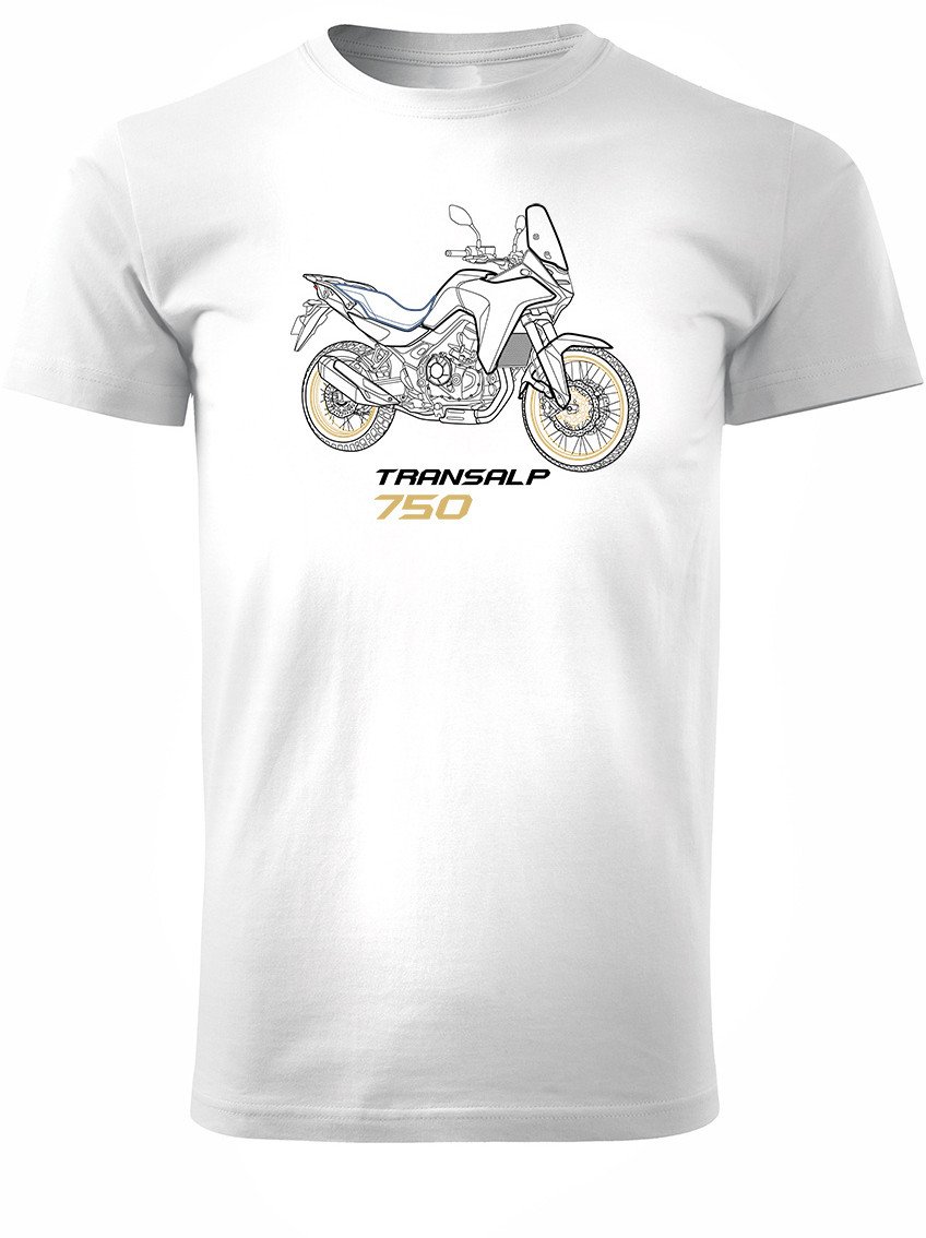 Koszulka motocyklowa z motocyklem na motor Honda Transalp 750 męska biała S
