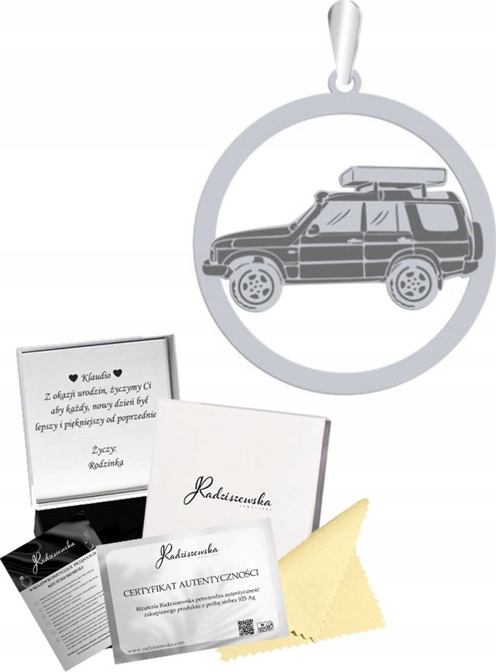 Radziszewska Jewellery Zawieszka Srebrna Samochód Wyprawowy 925 Prezent Biżuteria GRAWER GRATIS