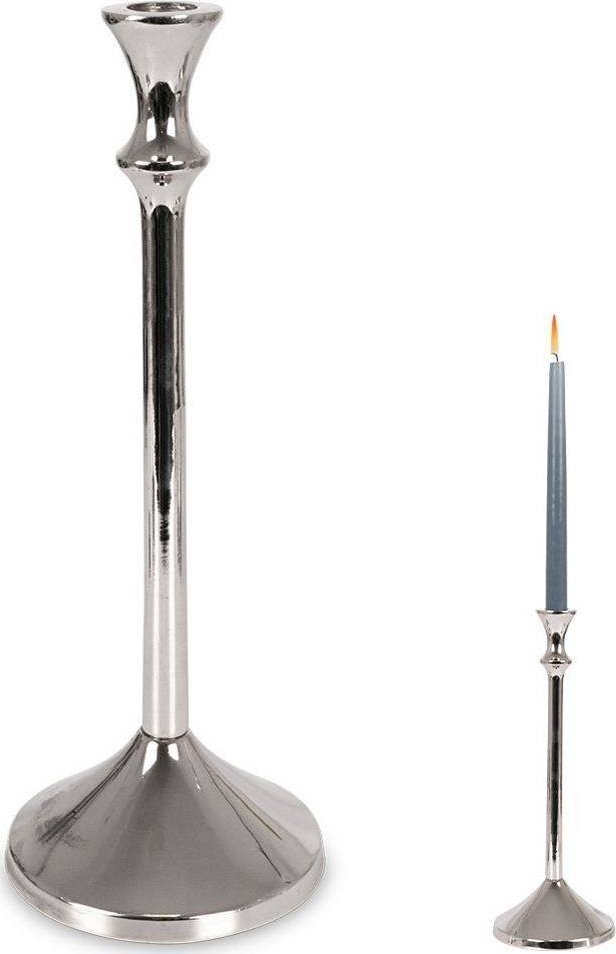 Home Styling Collection Świecznik na długą świeczkę aluminiowy srebrny 30,5 cm