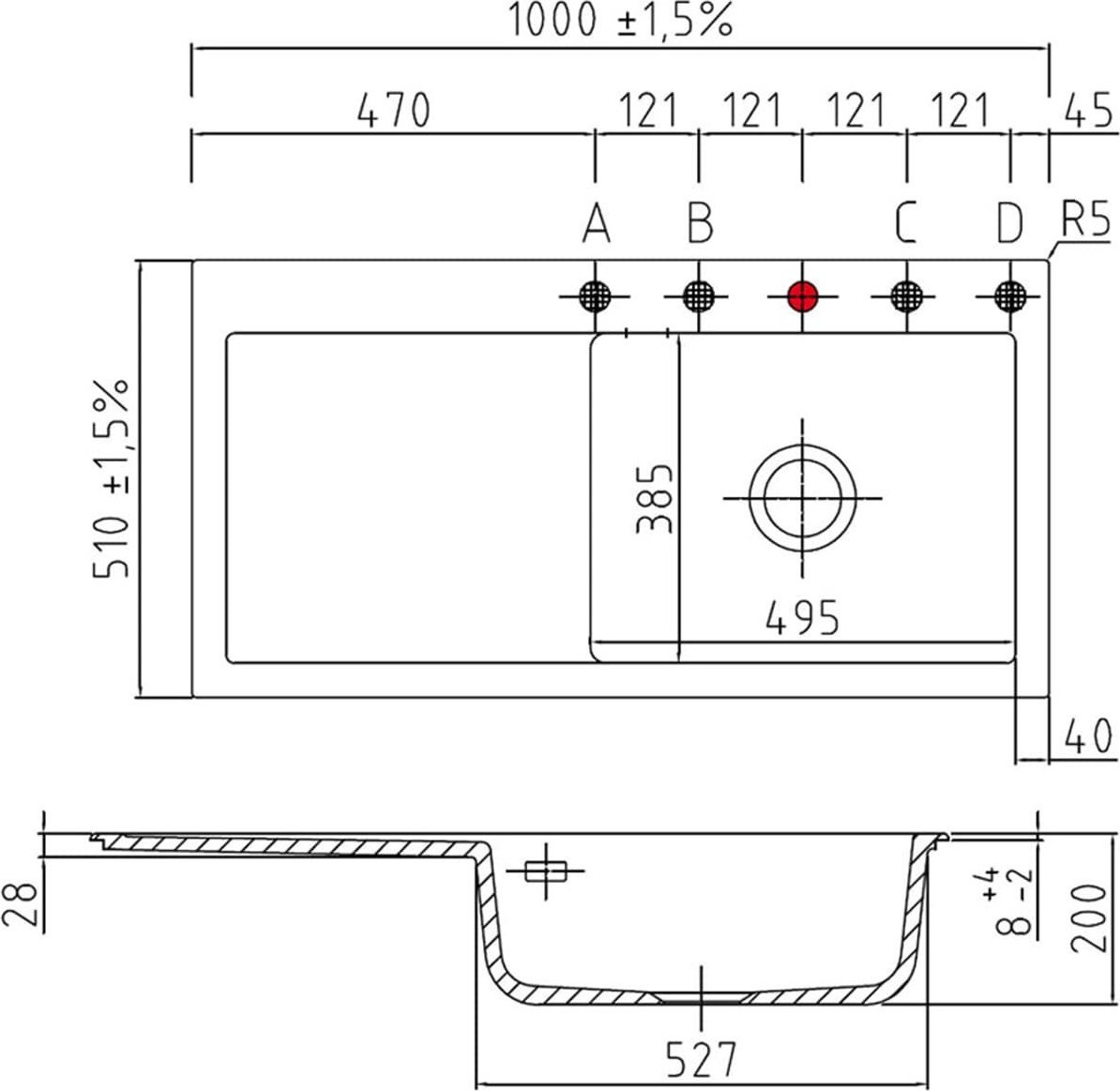 Zlewozmywak SYSTEMCERAM Systemceram Mera 100 SL Schiefer, zlewozmywak ceramiczny, korek manualny