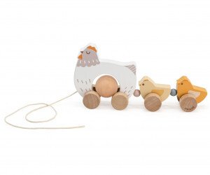 Viga Toys Drewniana zabawka do ciągnięcia – kura z kurczaczkami 44285