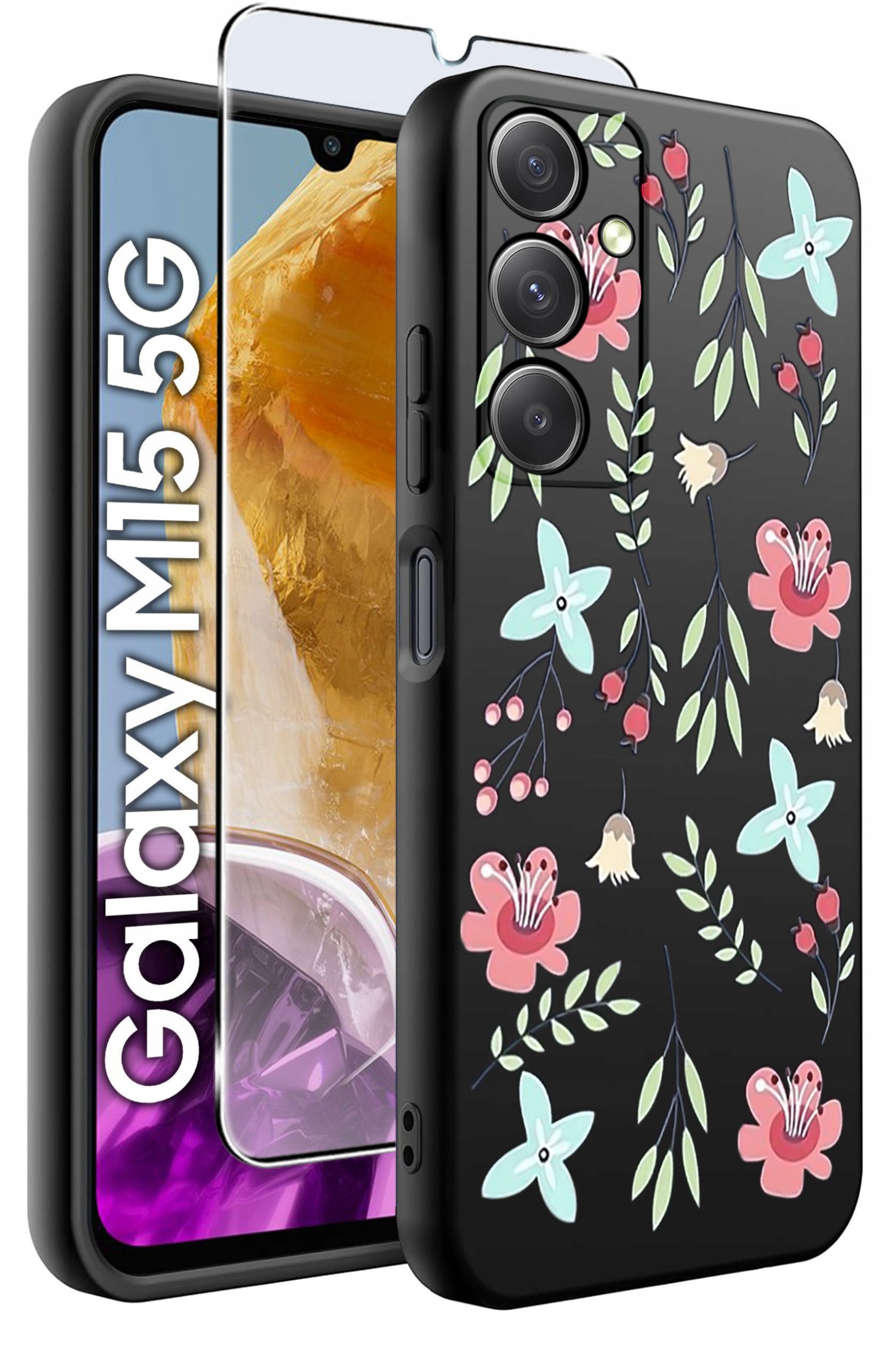 ETUI do Samsung M15 5G WZORY | SILIKONOWE MATT CASE + SZKŁO HARTOWANE 9H