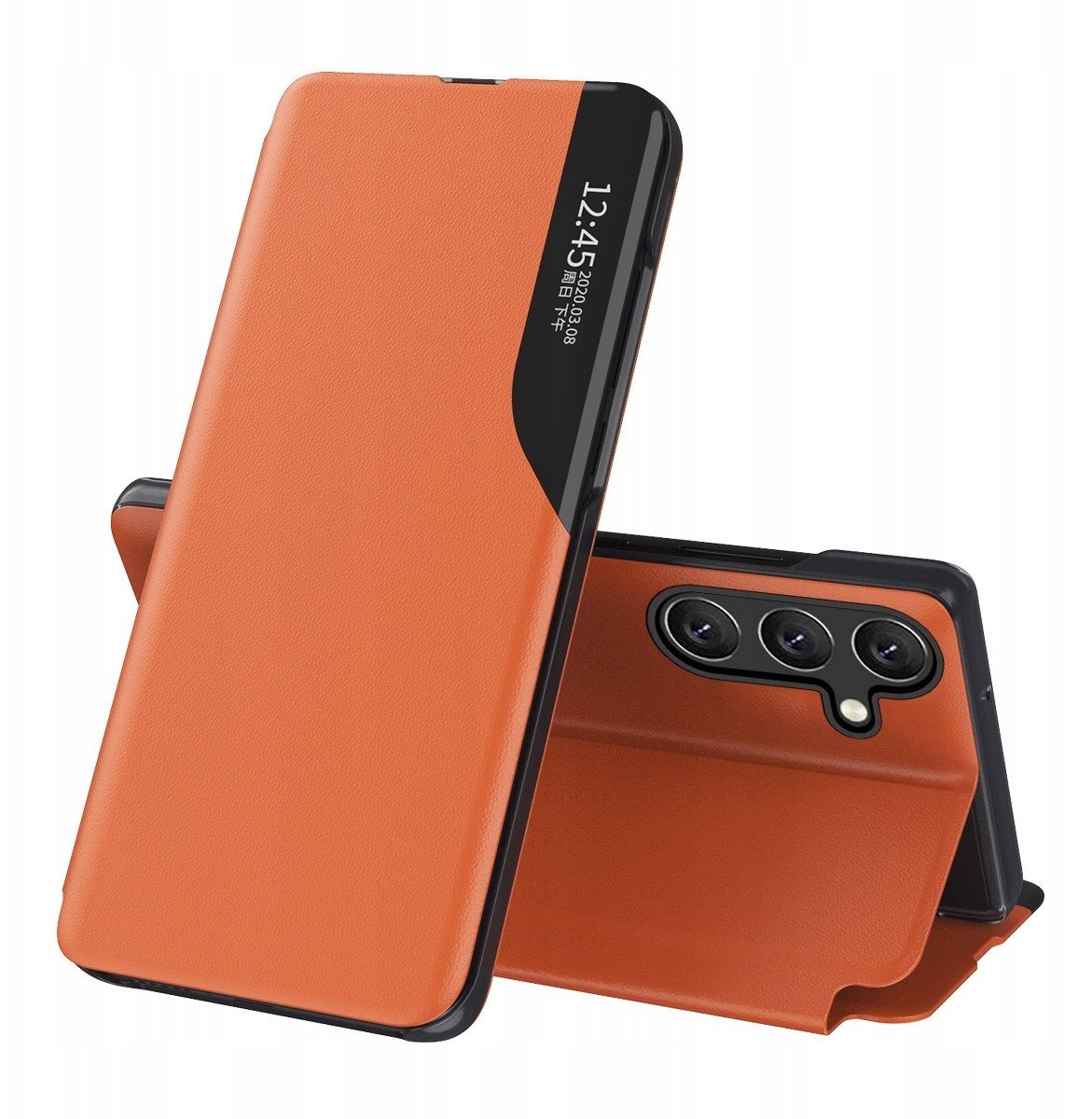 Hurtel Etui Eco* Leather View Case elegancki futerał z klapką i funkcją podstawki na Samsung Galaxy A36 - pomarańczowe
