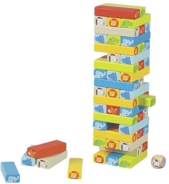 Wieża do układania typu Jenga z motywami zwierząt