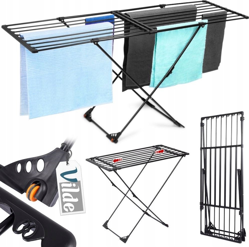 Vilde Suszarka na pranie metalowa czarna rozsuwana XXL 110-189 cm