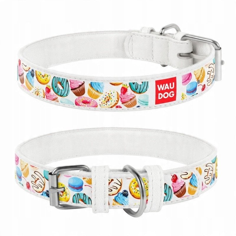 WAU DOG OBROŻA SKÓRA Z ADRESÓWKĄ QR ``S`` 15mm/26-35cm BIAŁA W PĄCZKI