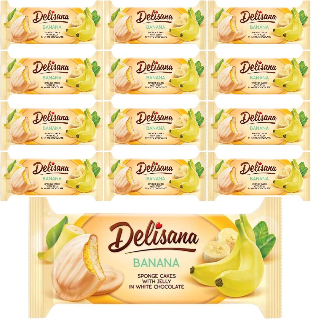 Delisana Ciastka z galaretką bananową w białej czekoladzie 135g x 14 sztuk