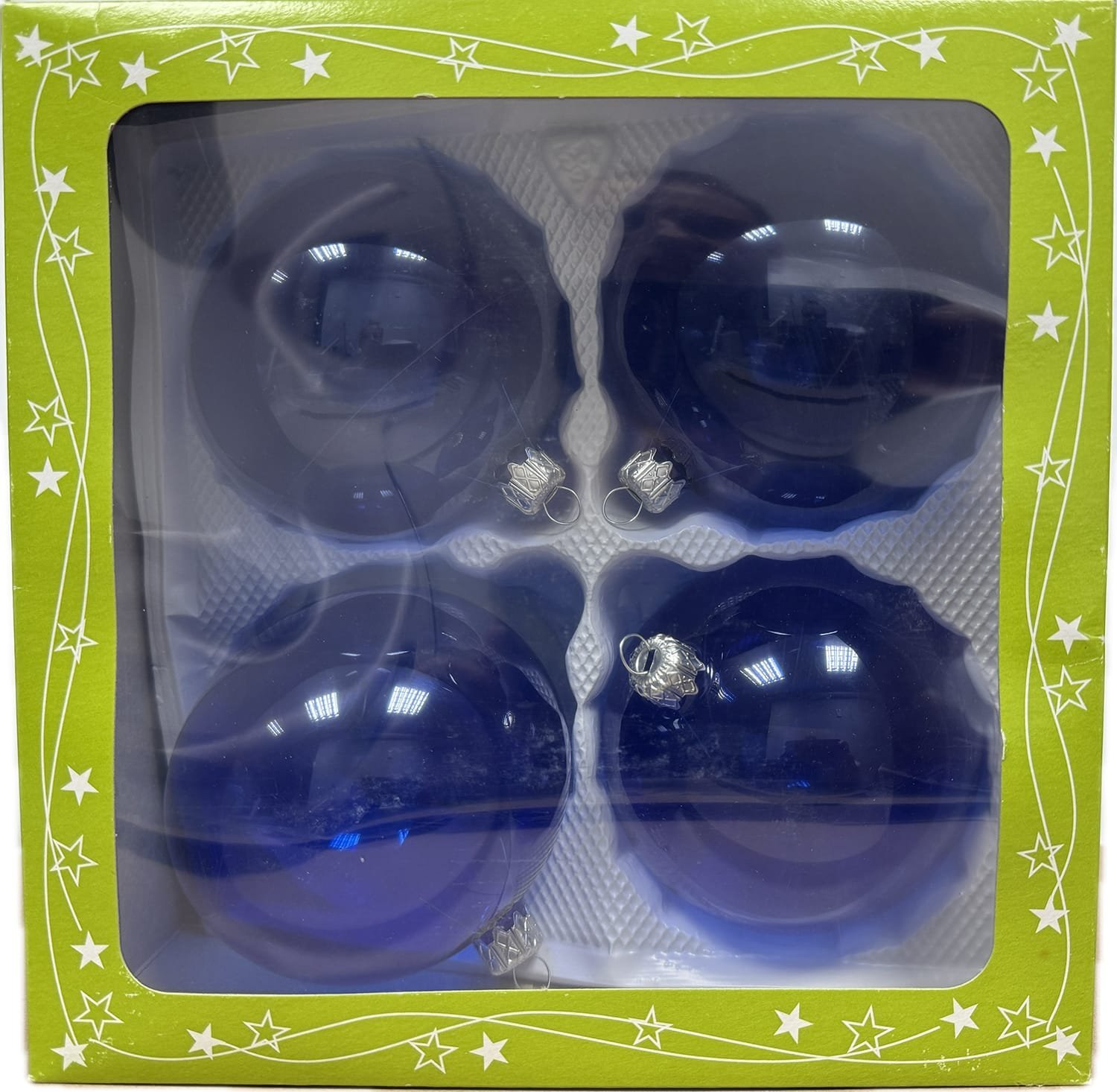 P.O.Ch. s.c. Grześkowiak Bombki szklane 10cm 4 sztuki Ręczna produkcja. Produkt polski (niebieski)