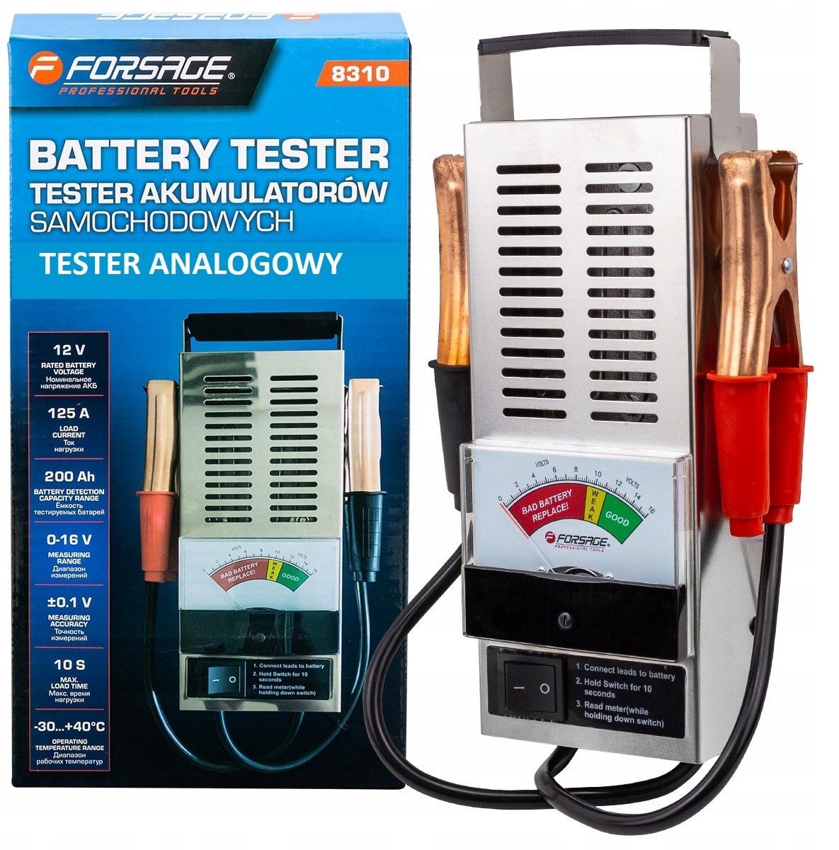Tester akumulatorów analogowy 12V, 125A, 200Ah