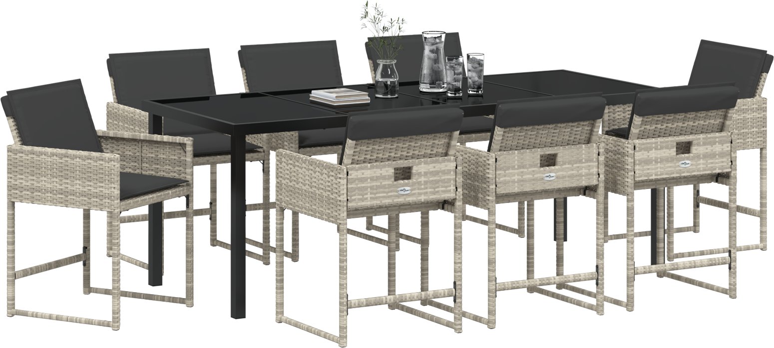 9-częściowy zestaw obiadowy do ogrodu vidaXL z poduszkami w jasnoszarym polirattanie