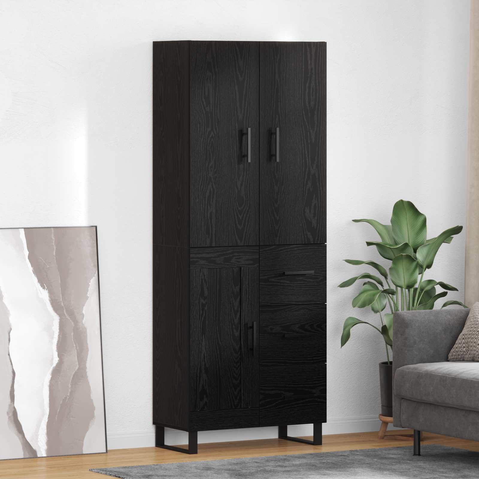 vidaXL Highboard 2 pcs Czarny Dąb Drewno inżynieryjne i szkło