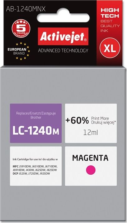 Tusz Activejet Activejet Tusz Activejet AB-1240MNX (zamiennik Brother LC1240M/1220M; Supreme; 12 ml; czerwony)