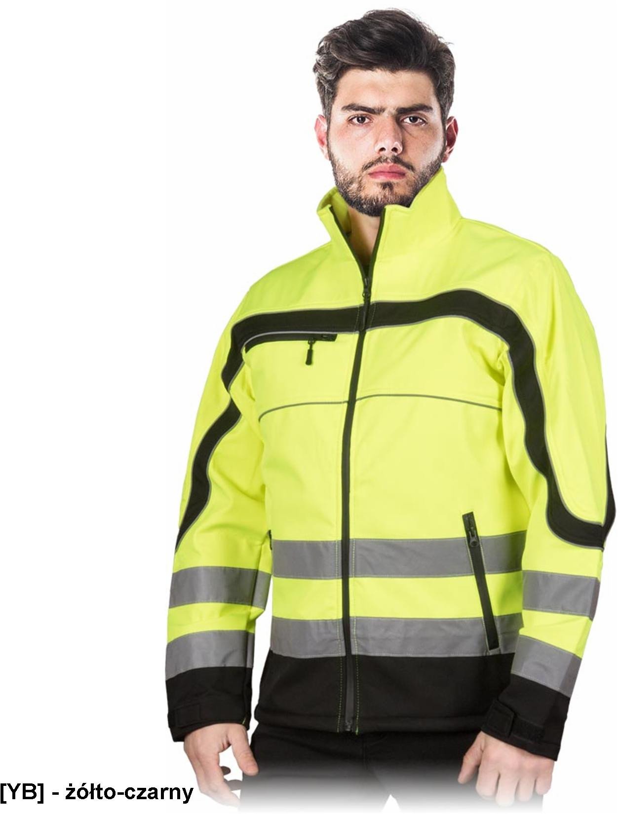 NEMO - męska kurtka SOFTSHELL ochronna, stójka, 3 kieszenie, powłoka 100% poliester, pasy odblaskowe - żółto-czarny M