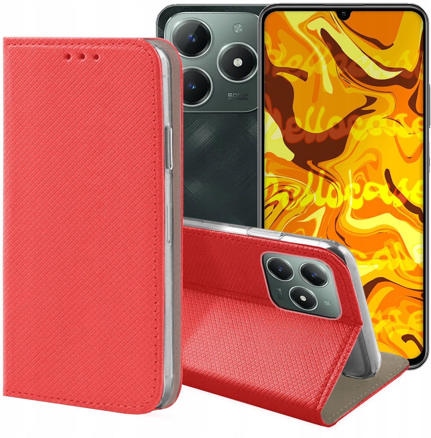 ETUI Z KLAPKĄ DO REALME C61 / C63 CZERWONE ZAMYKANE MAGNETYCZNE KABURA CASE