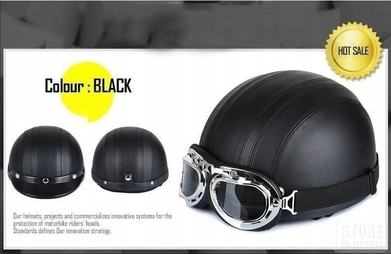 KASK RETRO ORZESZEK SKÓRZANY ROZMIAR L + GOGLE Wwa