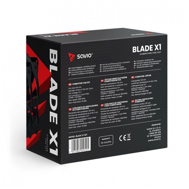savio Zestaw wentylatorów BLADE 3 x 120mm 4-pin PWM
