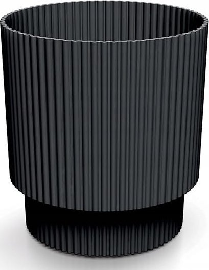 Doniczka czarna prążkowana na nóżce plastikowa 13,8x12,8 cm osłonka Milly Round