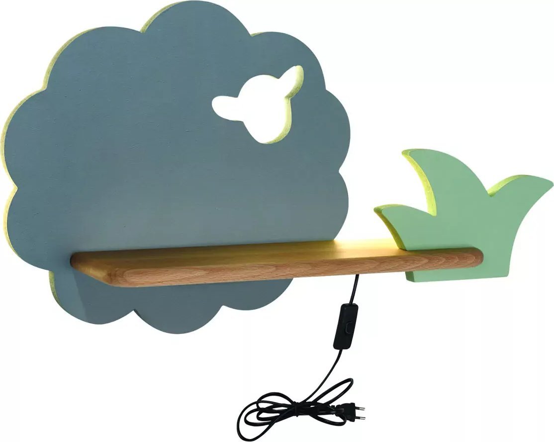 Kinkiet Lumes Szaro-zielona lampka ścienna owieczka z wtyczką - K010-Mami