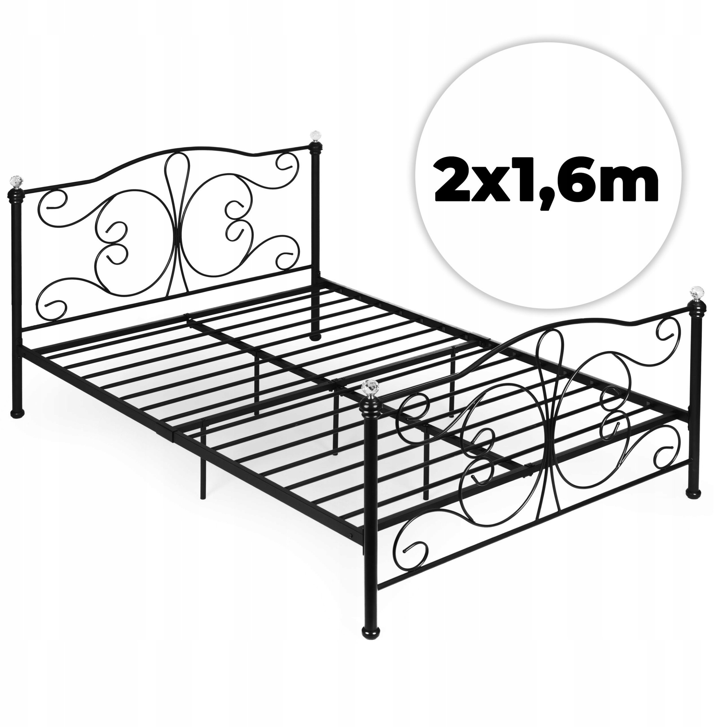 Łóżko metalowe ModernHome 160x200 cm z kryształami