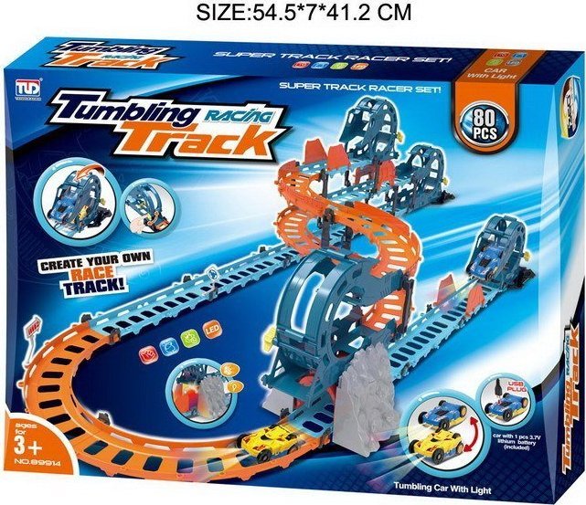 Ramiz Interaktywny tor wyścigowy z tunelem + dwustronne autko dla dzieci 3+ Dźwięki Światła 80 el.
