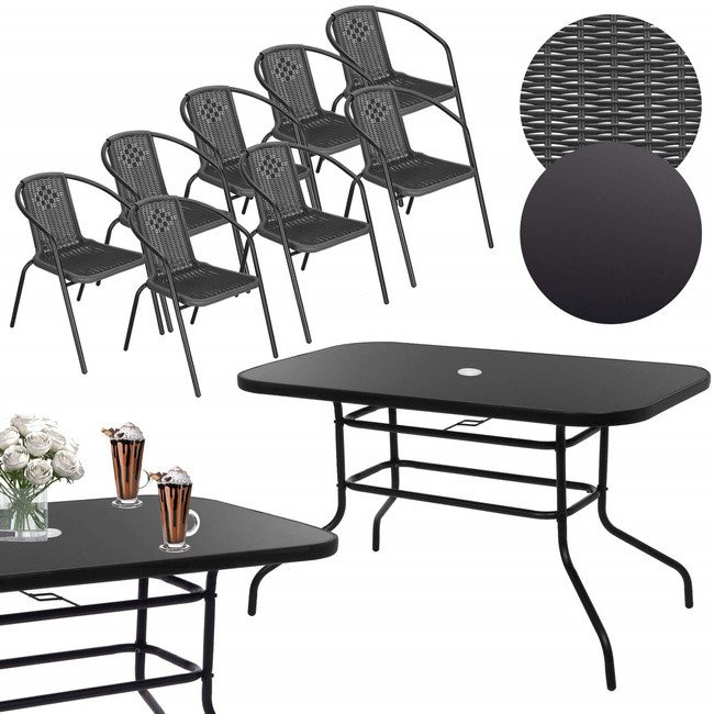 Meble ogrodowe na taras metalowe krzesła 8 szt. i stół komplet czarno-szary UNIWERSALNY
