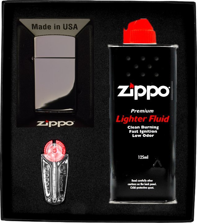 Zestaw ZIPPO Zapalniczka EBONY SLIM HIGH POLISH Prezentowy No1
