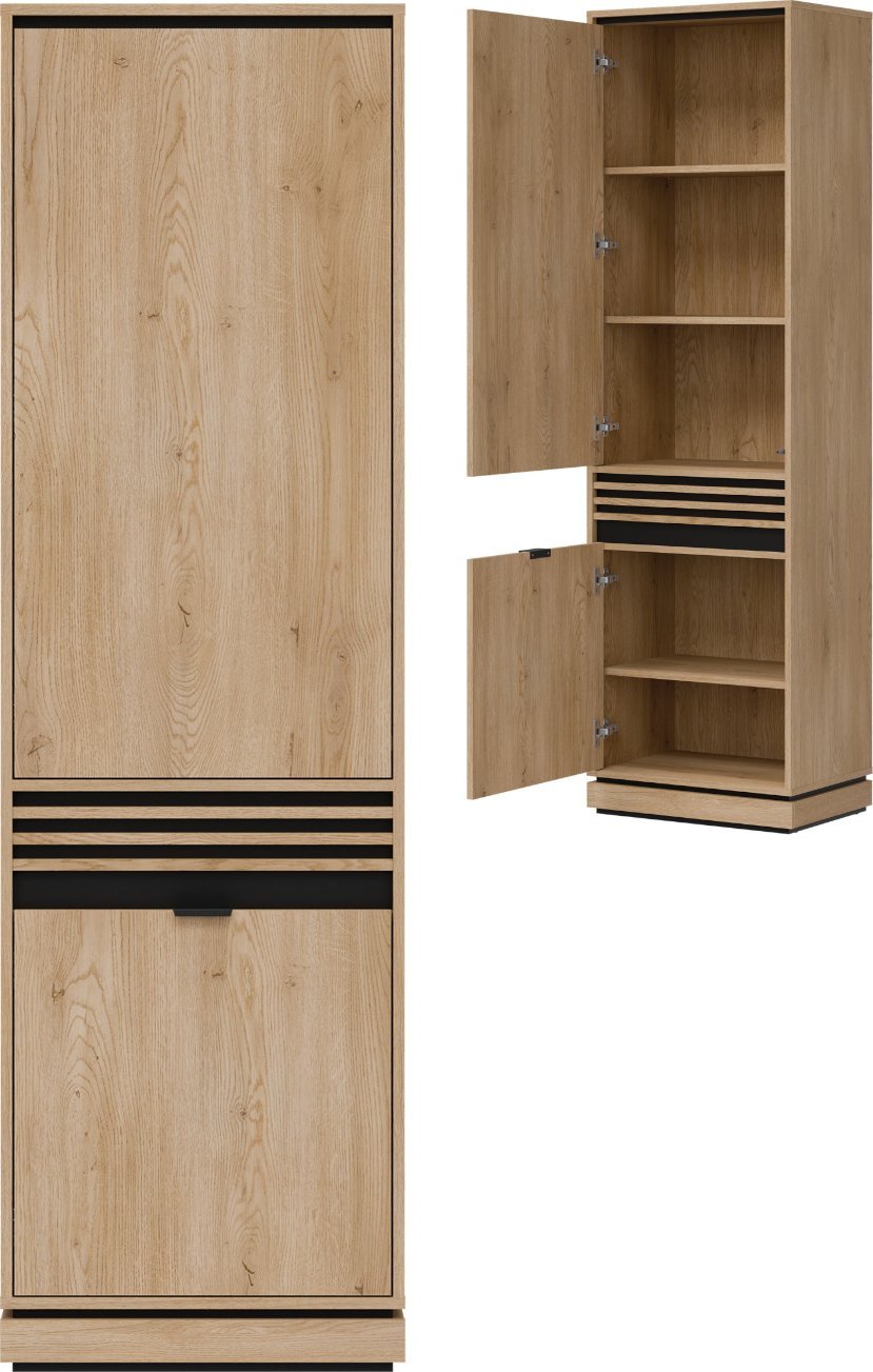 Szafka uniwersalna L/P Regał zamknięty Lamele Dąb Cremona Czarny FERRO FE07