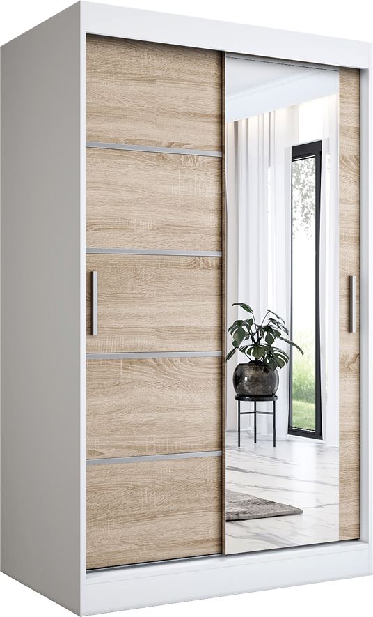 Elior Biała szafa przesuwna z frontem dąb sonoma - Lorenza 3X